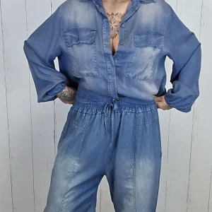 Siv denim-look bukse blå