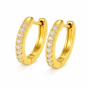 Huggie Hoop Øredobber med Moissanite – Gullbelagt Elegant Smykke med Sertifikat