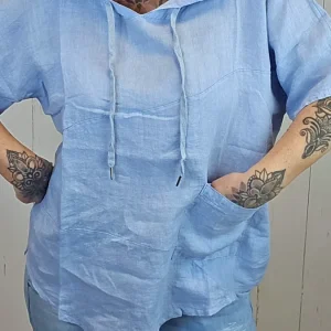 Dina lin-hette topp lyseblå