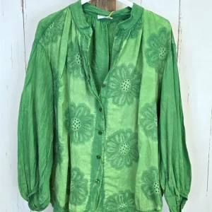 Elin brodert bluse grønn