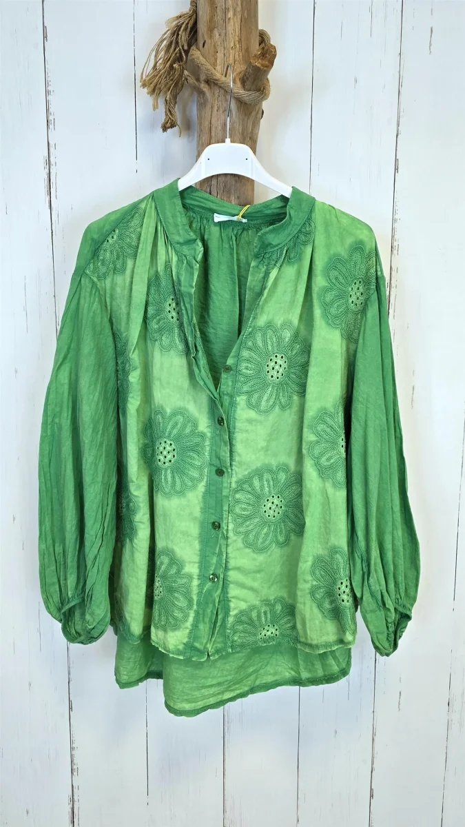 Elin brodert bluse grønn