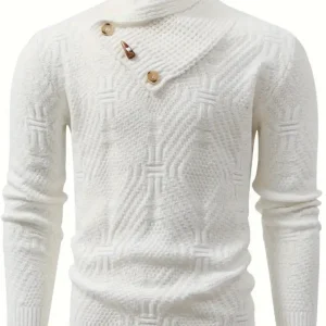 Herre Slim-Fit Strikkegenser - KnappeDetaljer, Stretch Stoff