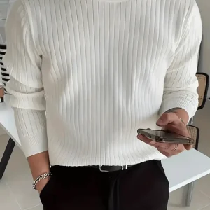 Herresweater med ribbet design og lange ermer – Klassisk rund hals for en stilig look