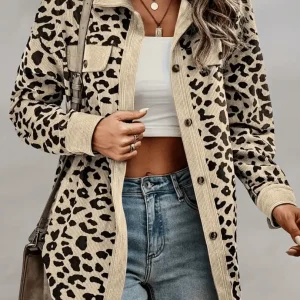 Leopard Print Skjortejakke - Avslappet Skjortejakke med Knappelukking og Klassisk Krage