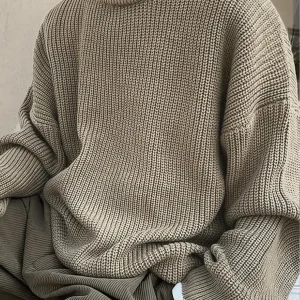 Herre casual løstsittende genser med rund hals – Varm strikket design
