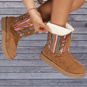 Dame Faux Fur-Fôrede Snøstøvler i Midtkalv-Lengde – Western Cowboy Stil, Slip-On, Tykk Såle, Perfekte for Vinter