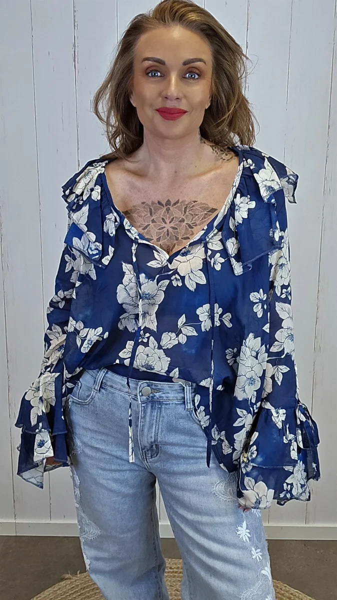 Alma blomsterbluse blå - Image 4