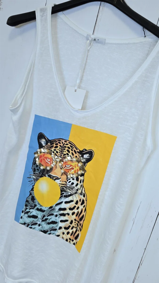 Leopard sommertopp hvit - Image 4