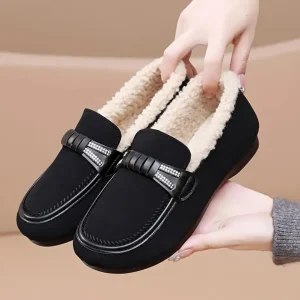 Dame Fleecefôrede Vintermokasiner - Varme Slip-On Flats