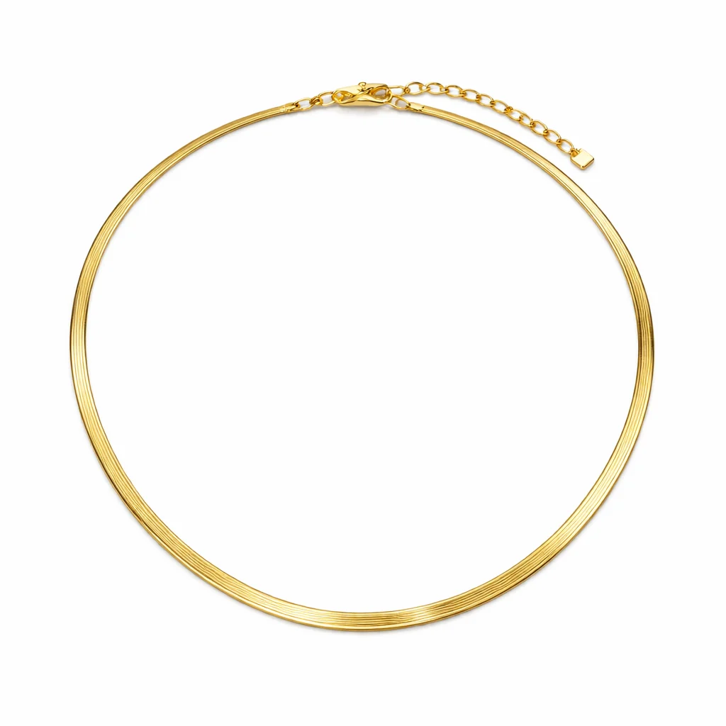 Flat Snake Chain i 925 Sterling Sølv – Elegant Herringbone Halskjede for Dame og Herre | Unisex Choker i Gullfarget Design - Image 2