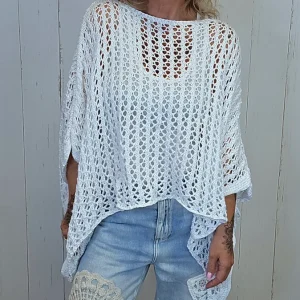 Eline Strikket Poncho Topp hvit