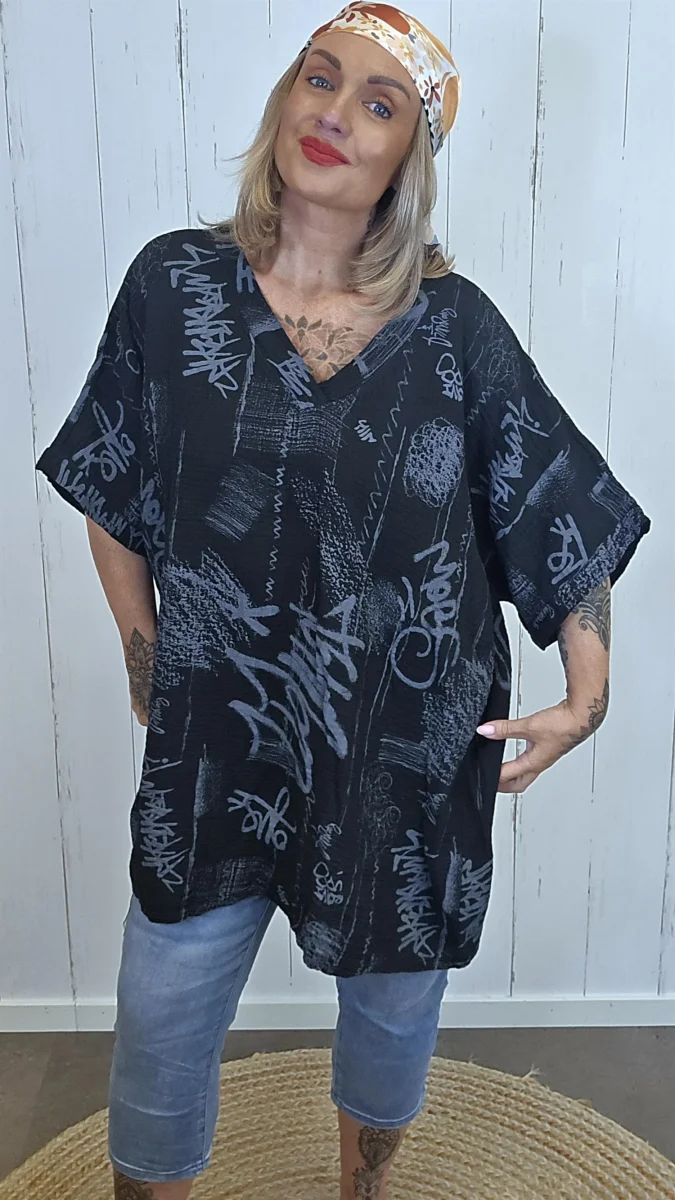 Nellie topp med print svart - Image 2