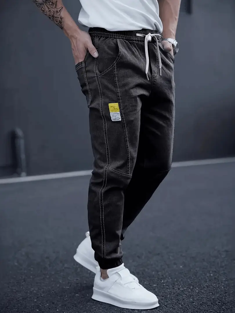 Herre Tapered Jogger Jeans – Street Style med Snøring i Midjen - Image 7