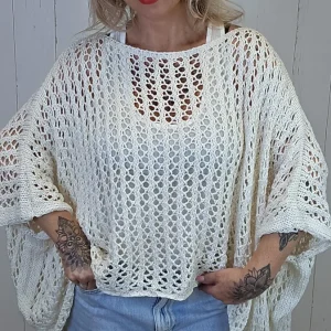Eline Strikket Poncho Topp beige