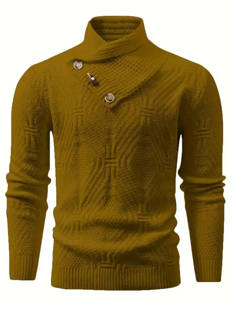 Herre Slim-Fit Strikkegenser - KnappeDetaljer, Stretch Stoff - Image 8