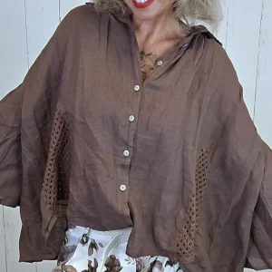 Tanja linskjorte med Hekledetaljer brun
