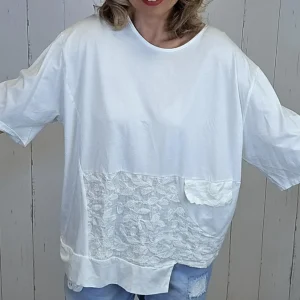 Lene topp med blondepanel offwhite