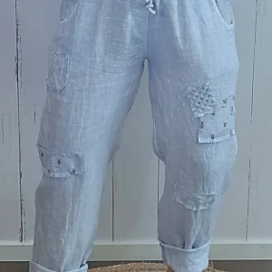 Linbukse med patch-detaljer blå