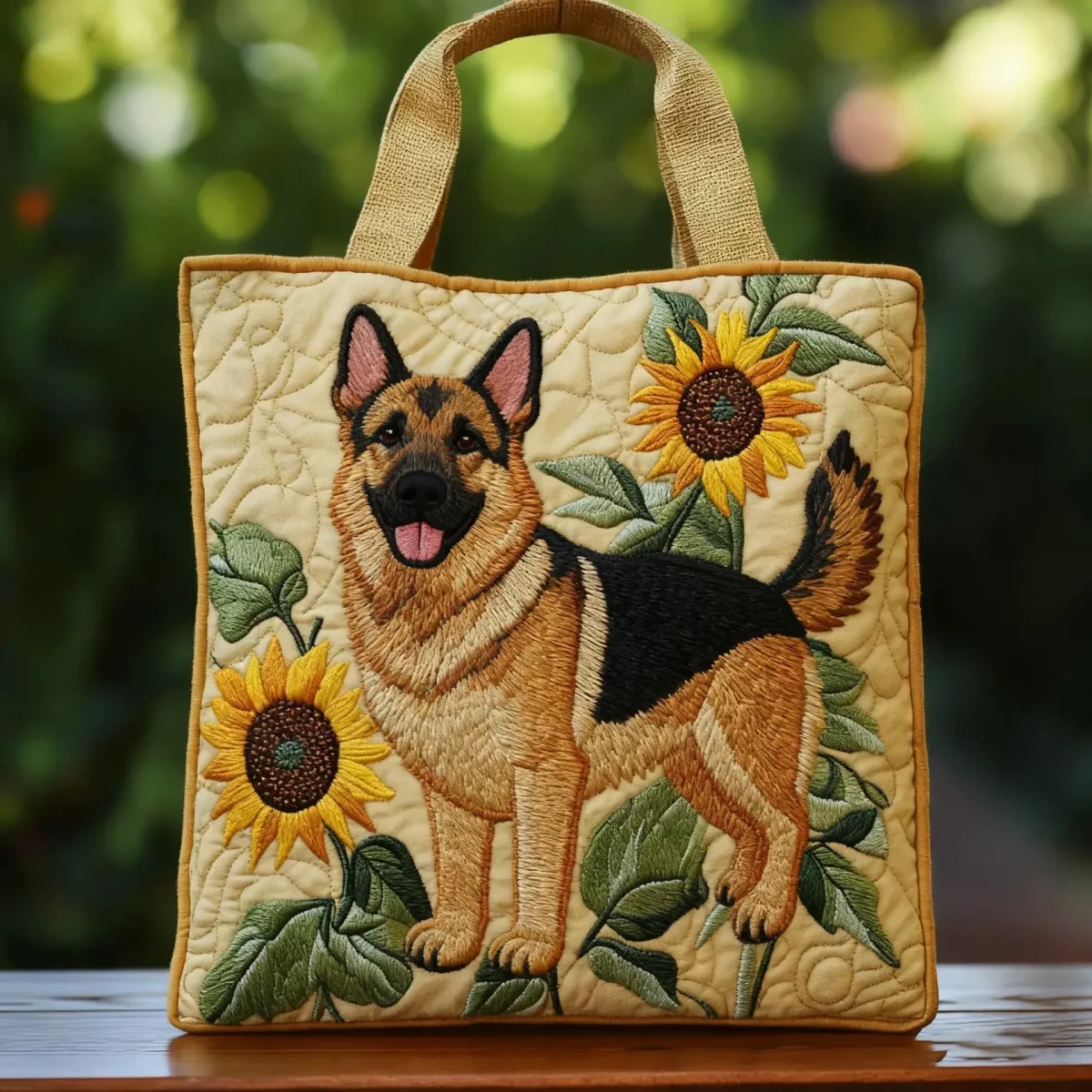 Håndlaget veske med schäferhund og blomster - Image 2