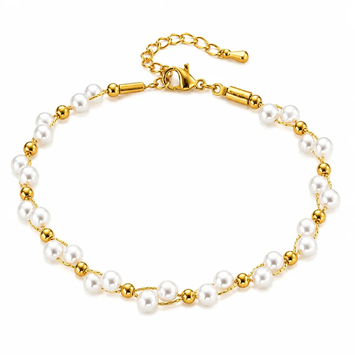 Perlearmbånd med 18K Gullbelegg – Justerbart Armbånd til Dame - Image 2