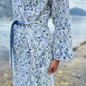 Quiltet block print morgenkåpe/kimono