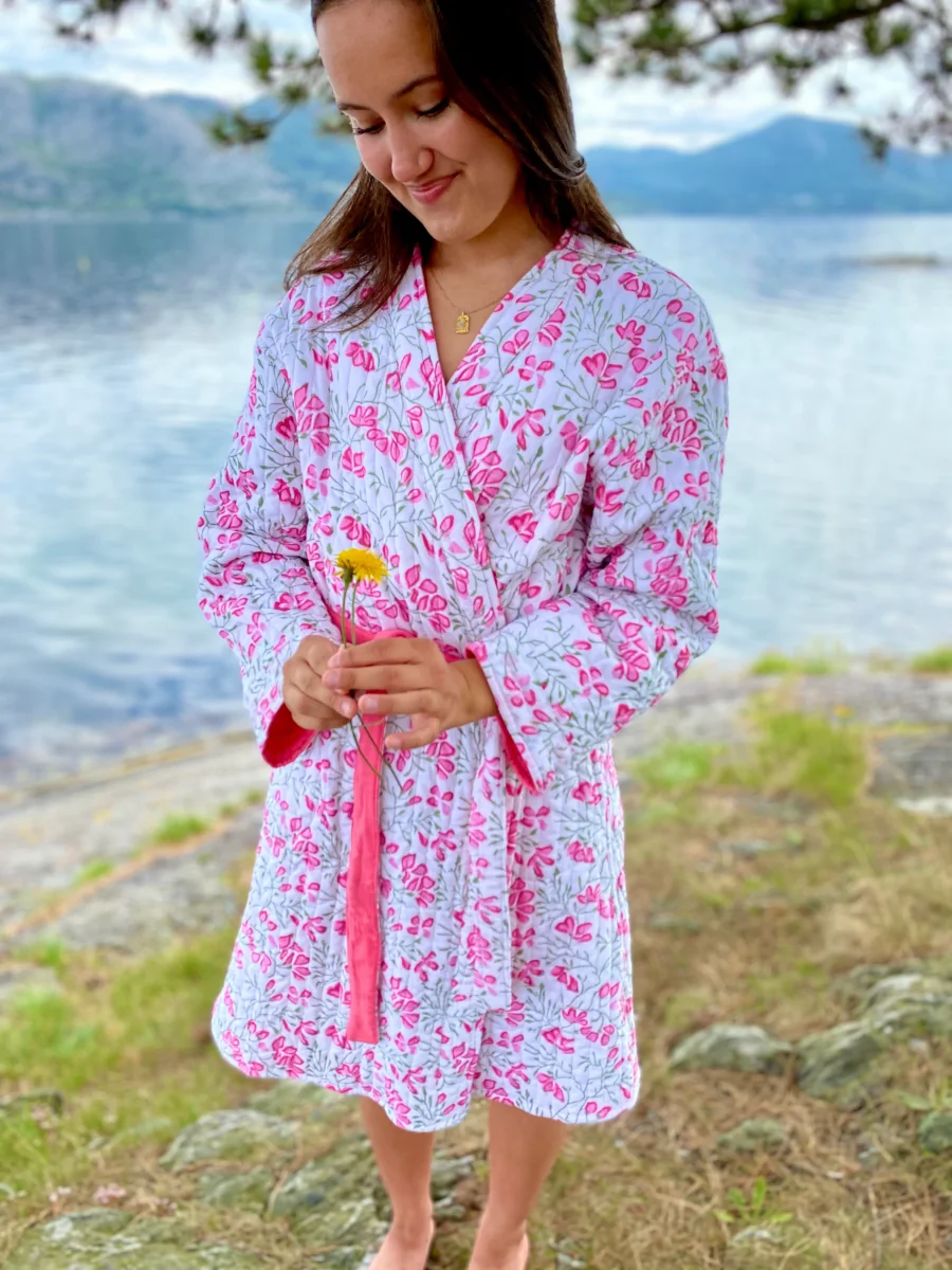 Quiltet block print morgenkåpe/kimono - Image 3