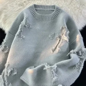 TrendKnit - Retrogenser med Hull og Frynser for Unik Stil