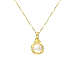 Perlehalskjede i 925 Sterlingsølv med 14K Gull – Vintage Anheng med Naturlig Perle