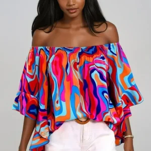 ChicVibe - Bluse med Trykk Uten Skuldre for En Uanstrengt Stil