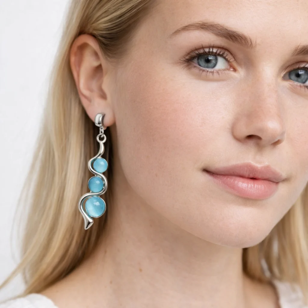 2-Pakning Øreplugs i Rustfritt Stål med Cat’s Eye Stein – Dangle Ear Tunnel til Stretch - Image 3