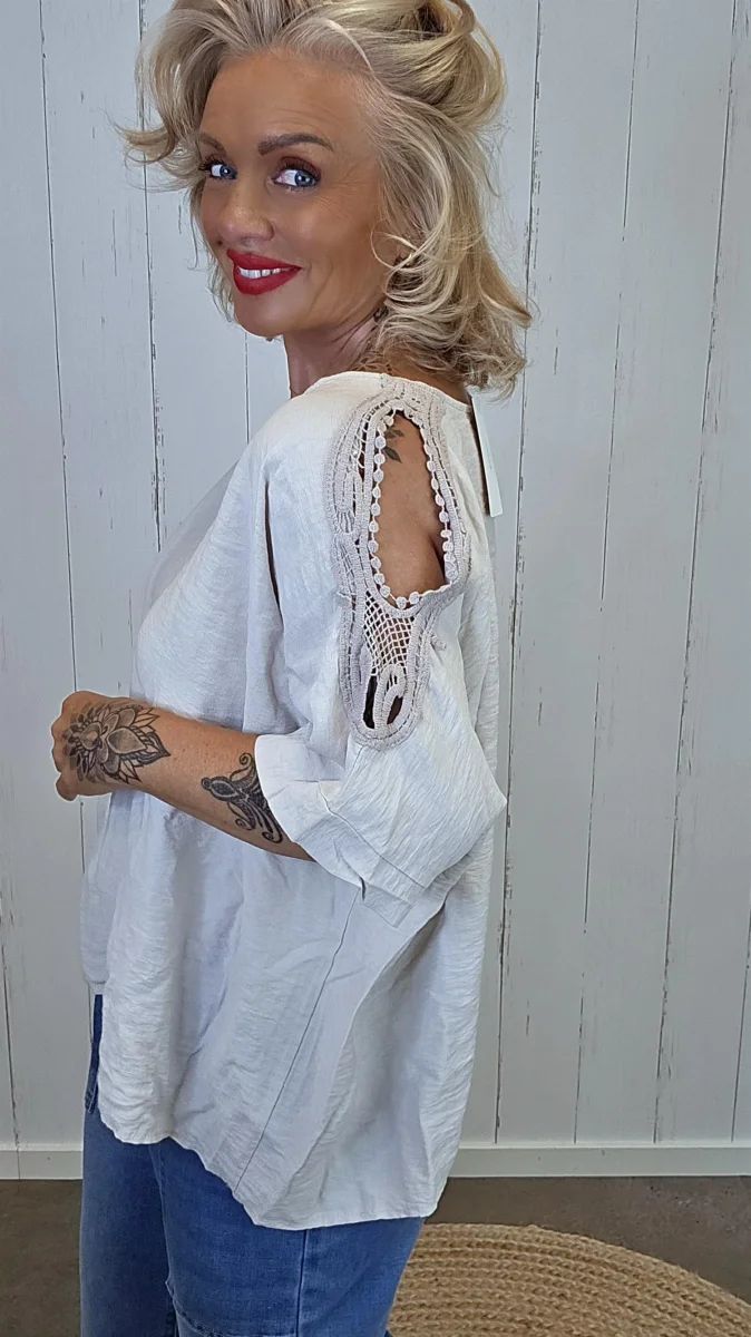 PonchoTopp med Åpne Skuldre beige - Image 4