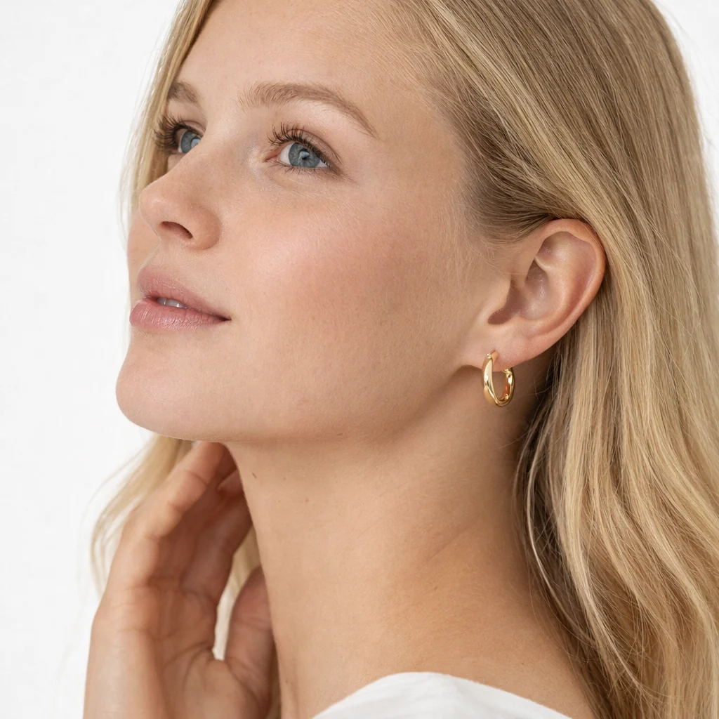 Gullfargede Tvinnede Hoop Øredobber – Elegant og Tidløs Rund Design - Image 3