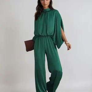 ChicVibes - Elegant Grønn Kortermet Jumpsuit for Stilfulle Anledninger