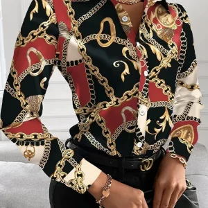 TrendyVibe - Stilig Bluse med Retrotrykk for En Uformell Look