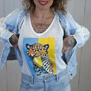 Leopard sommertopp hvit