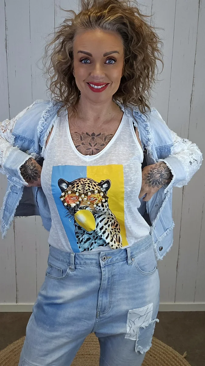 Leopard sommertopp hvit - Image 2