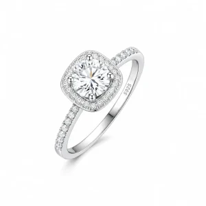 Moissanitt Ring i 925 Sterling Sølv – Klassisk Solitaire Ring med Firkantet Sten