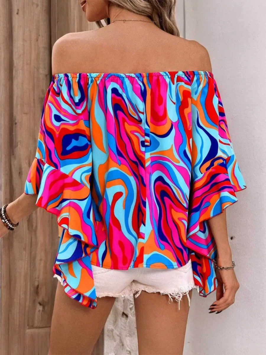 ChicVibe - Bluse med Trykk Uten Skuldre for En Uanstrengt Stil - Image 4