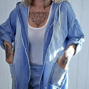 Denimlook Jakke med Hette