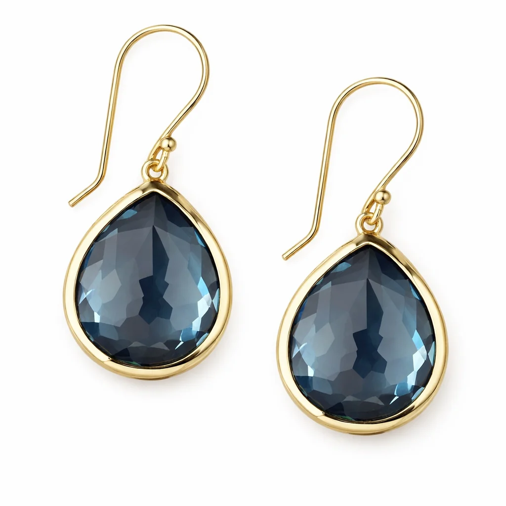 Klassiske Gullfargede Dråpeøredobber med Blå Zirkonia – Vintage Bryllups- og Festsmykke