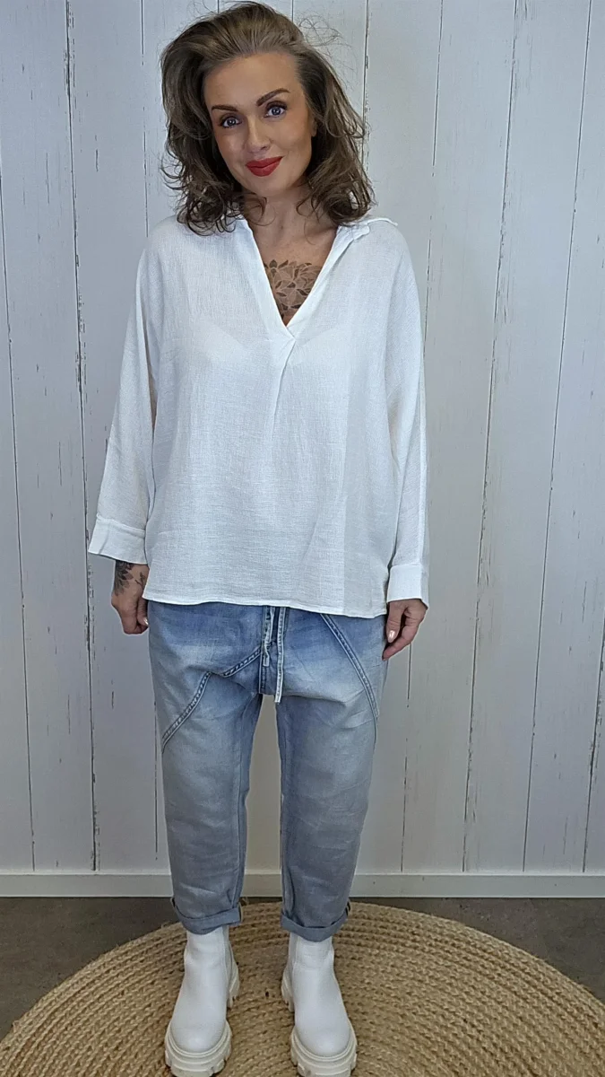 Elise bomull- og lintopp med krage - Image 6