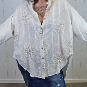 Elise Bomullsskjorte Med Paljettdetaljer Beige