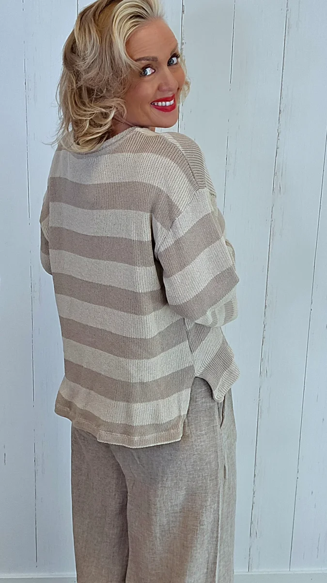 Stripet Bomullsgenser Beige - Image 5