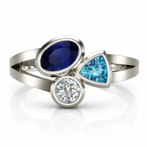 Ring med Runde, Ovale og Trekantede Zirkonsteiner – Flerfarget og Elegant Forlovelsesring