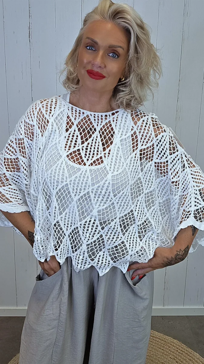 Clara ponchotopp heklet hvit - Image 4