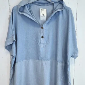 Denimlook Topp med Hette lys denim