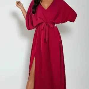 ChicVibe - Elegant Kjole Med V-Hals Og Slissede Ermer For Stilige Anledninger