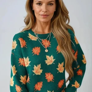 Autumn Embrace Genser – Ikonisk Design med Lønneblad Detaljer