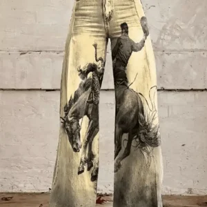 Rodea – Statement Wide-Leg Jeans med Dramatisk Rodeo Print