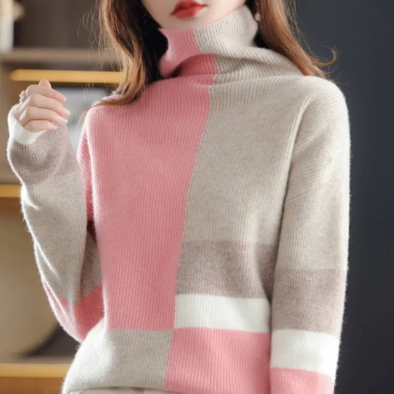 Aurora Luxe – Myk & Stilig Fargeblokk-Turtleneck - Image 3